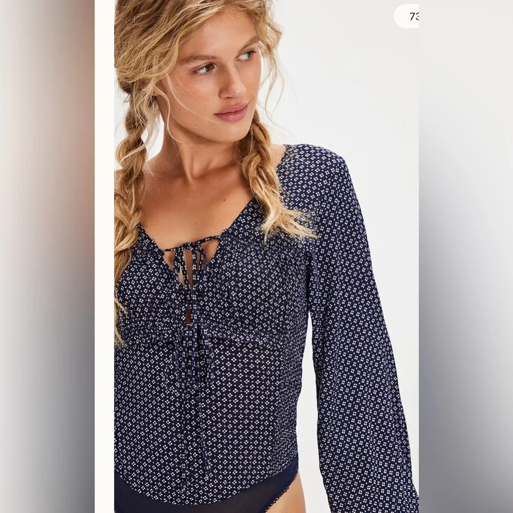 Free people intimately free Sunny Meadows navy combo Bodysuit size‎ medium new